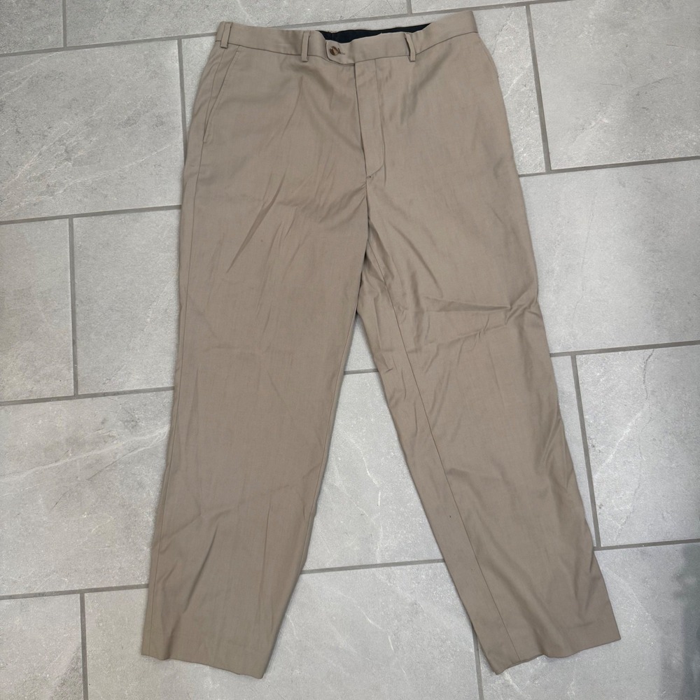 Axist Mens Tan Khaki Dress Pants Slacks Flat Front Stretch 36x30